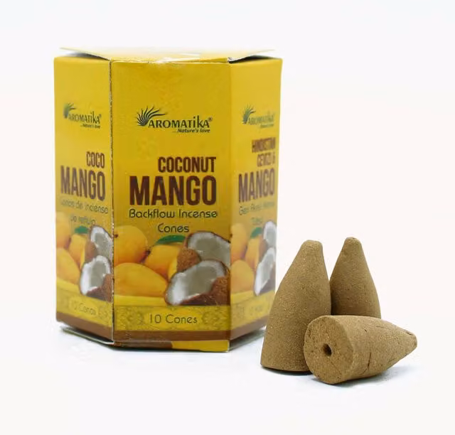Aromatika Pack of 10 Mango Coconut Masala Backflow Incense Cones, Yellow