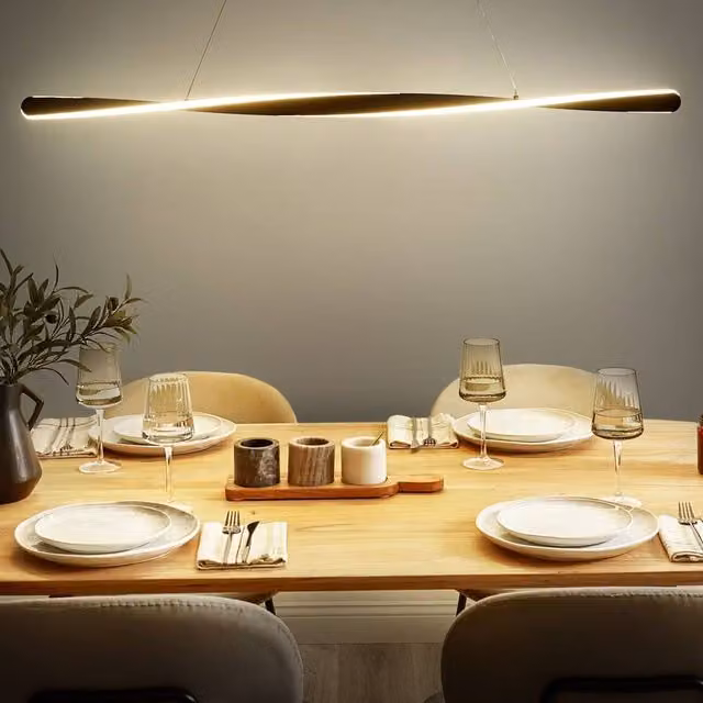 Wyld and Coco Black Metal Twisted Wave Pendant Lamp with Integrated LED, W: 120 cm – 1
