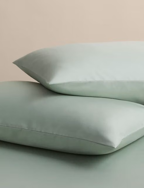 M&S Egyptian Cotton 400 Thread Count Percale Pillowcases, Green, Pack of 2
