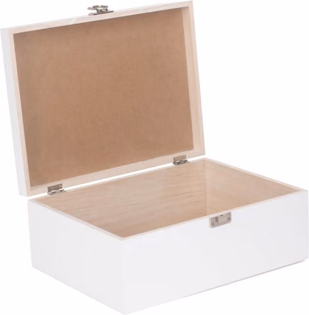 Red Hamper Solid Wood Storage Box with Lid, Red and White, W/D/H: 30.0 x 23.0 x 11.0 cm