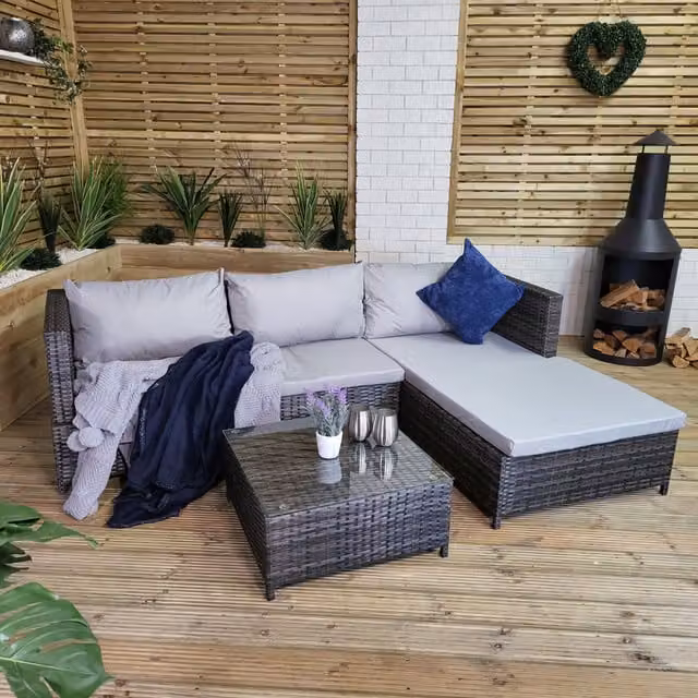Samuel Alexander 3 Piece 4 Seater Brown Rattan Garden Sofa Set with Glass Top Coffee Table