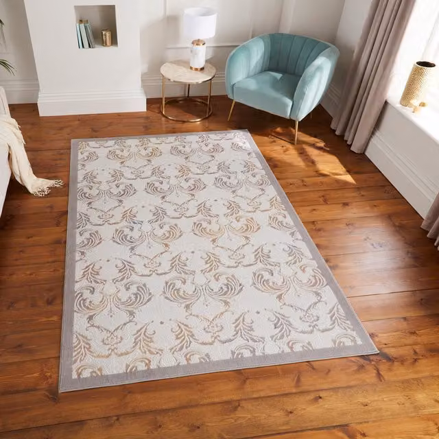 Laurence Llewelyn-Bowen Imperial Floral Rectangular Rug in Pearl, Grey, Beige and Multicolour