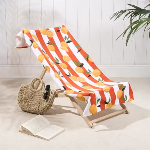 OHS Orange Graphic Print Microfibre Quick-Dry Beach Towel, W/D/H: 71 x 152 cm – 1