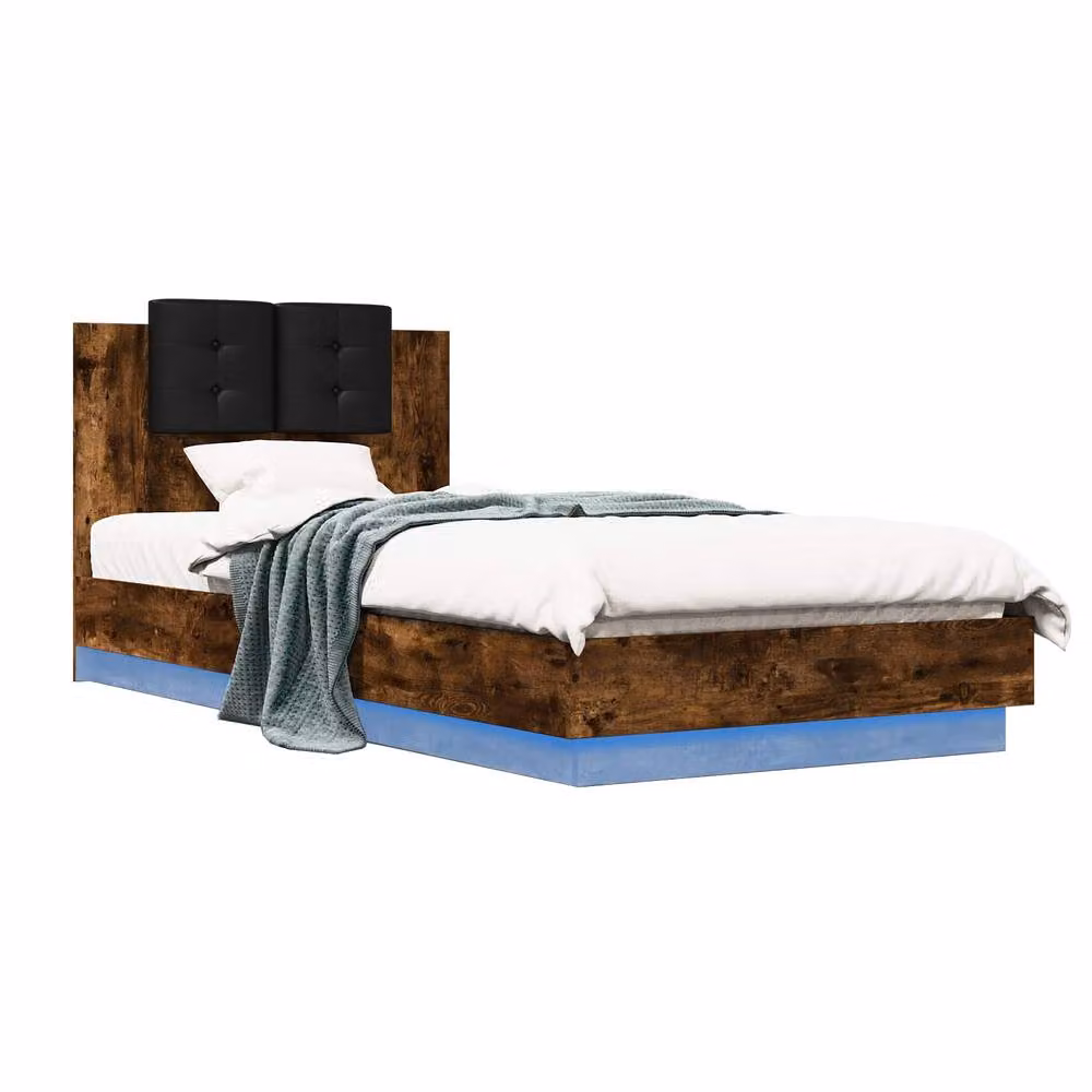 Berkfield Home Modern Bed Frame with Under-Bed LED Lighting in Smoked Oak Brown, W: 80 cm, L: 200 cm – 2