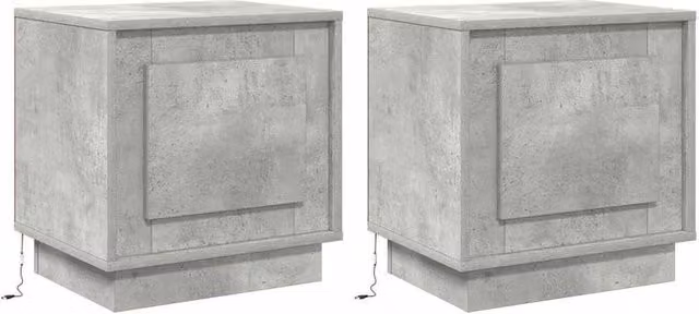 Berkfield Home Set of 2 Modern Bedside Cabinets with Integrated LED Lights in Concrete Grey, W/D/H: 44 x 34.5 x 45 cm