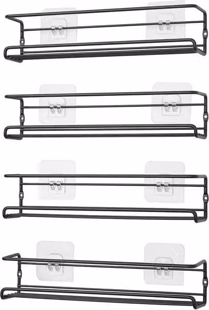 VOGREX 4 Tier Adhesive Metal Cupboard Spice Rack in Black