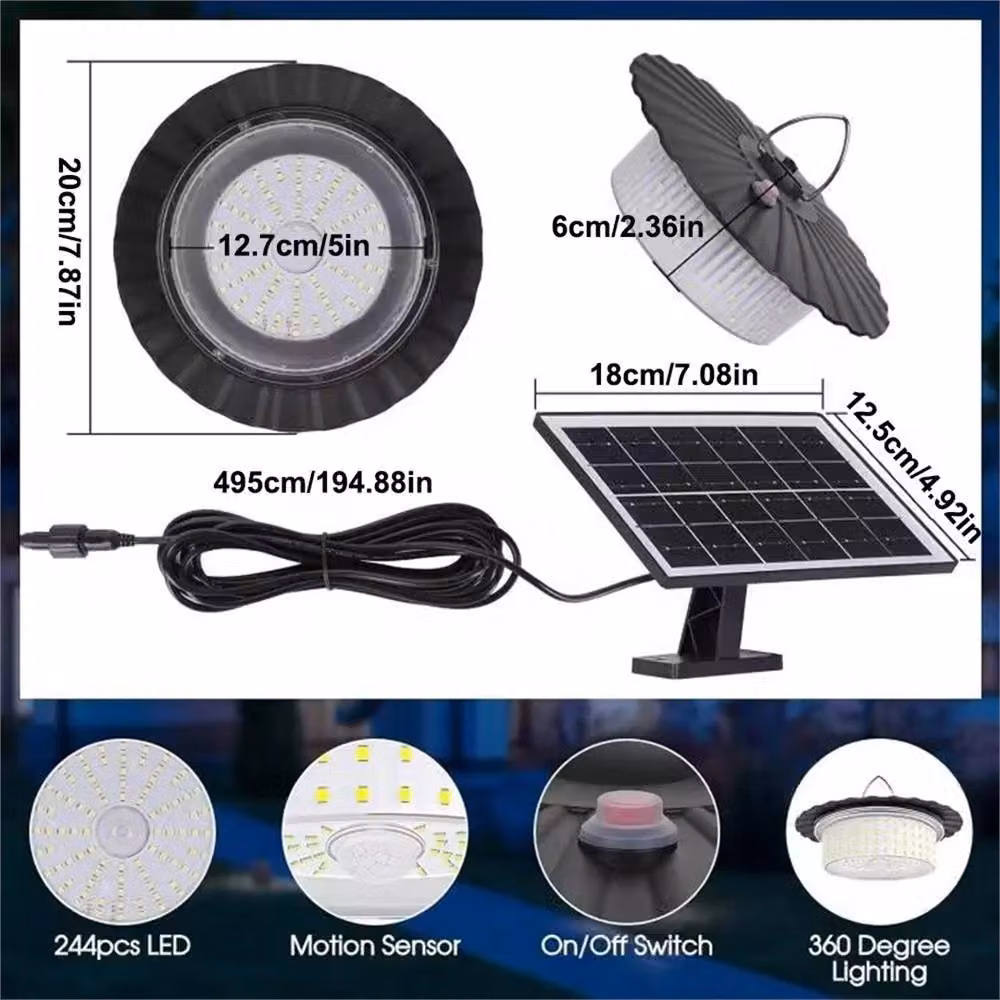 VOGREX Solar Pendant Light in Black with 1000LM Brightness, IP65 Waterproof Rating and Remote Control – 2