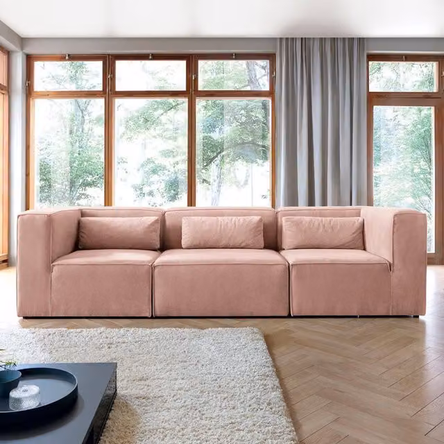 Abakus Direct Doris 4 Seater Sofa in Pink Cord Fabric, W/D/H: 282 x 94 x 73 cm – 1