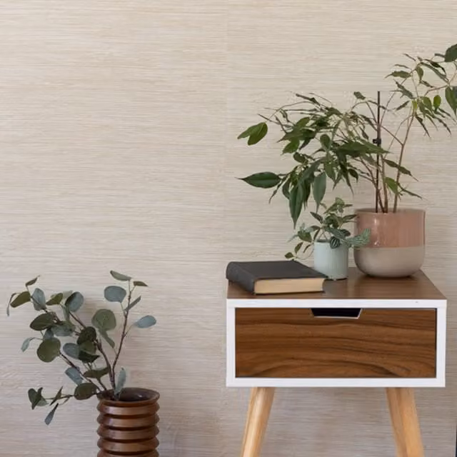 Nu Tibetan Grasscloth Self Adhesive Wallpaper in Cream and Beige