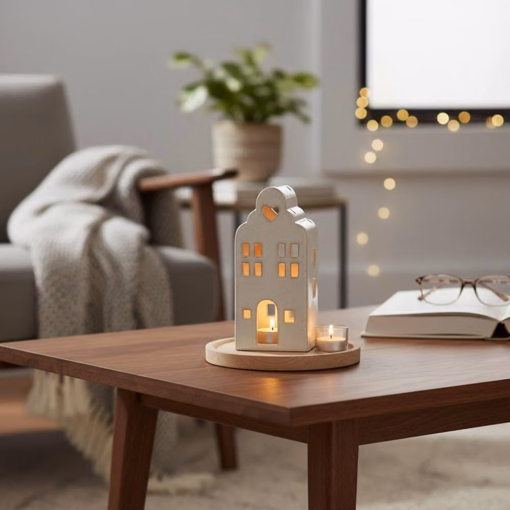 Gift Company White Ceramic Four Candle House Tealight Holder W: 8.5 cm, D: 8 cm, H: 18 cm – 3