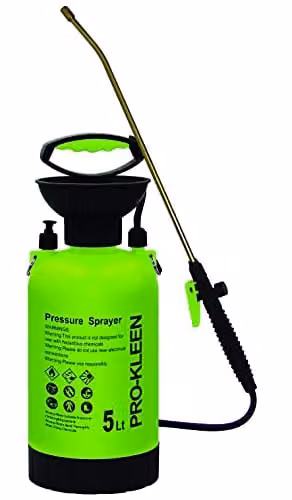 Pro-Kleen Manual Pressure Sprayer with Brass Lance, 5L, Black or Green