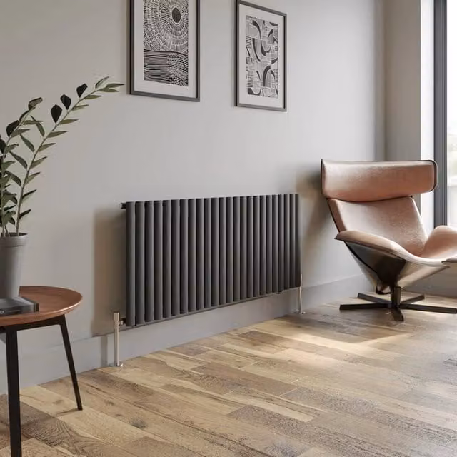 Temprazo Vertical Oval Tube Double Panel Designer Radiator in Anthracite Grey, H: 1600 mm, W: 360 mm, D: 55 mm
