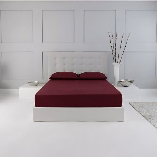 Snug City King Size Extra Deep Polycotton Fitted Sheet in Burgundy, W/D/H: 180 x 200 x 25 cm – 1