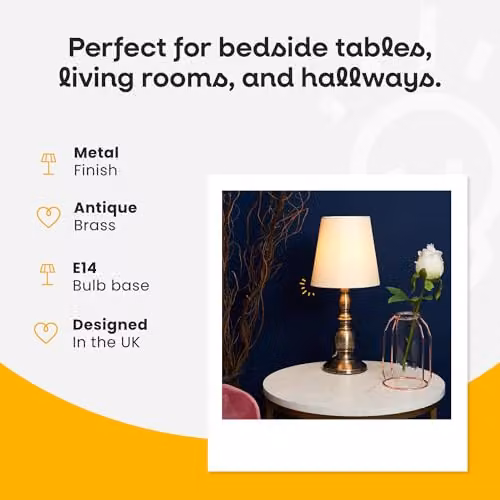 MiniSun Set of 2 Antique Brass Touch Table Lamps with Beige Fabric Shades, Dimmable – 2