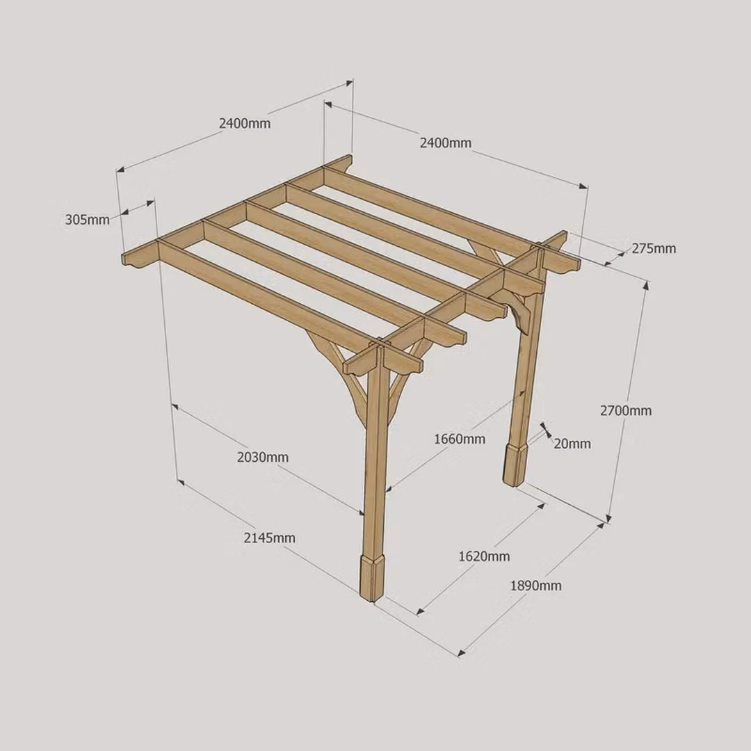 Rutland County Garden Furniture Ltd Wall Mounted Premium Lean-to Pergola in Rustic Brown Wood, W: 240 cm, D: 240 cm, H: 270 cm – 5