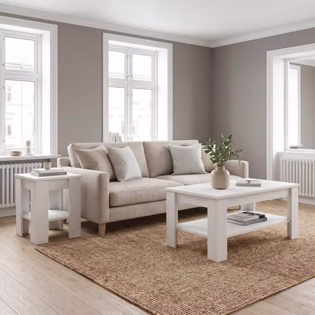 FWStyle Modern 2 Piece Coffee Table and Lamp Table Set in White