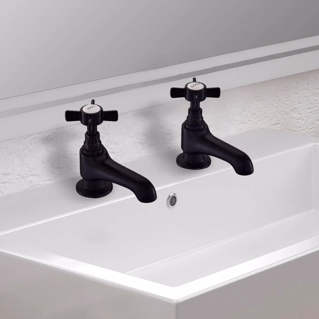BATHWEST Pair of Matte Black Brass Basin Pillar Taps with Cross Head Handles – 2