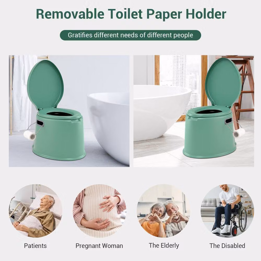 Costway Portable Travel Camping Toilet with Detachable Inner Bucket, Green, W/D/H: 49 x 41 x 34 cm – 4