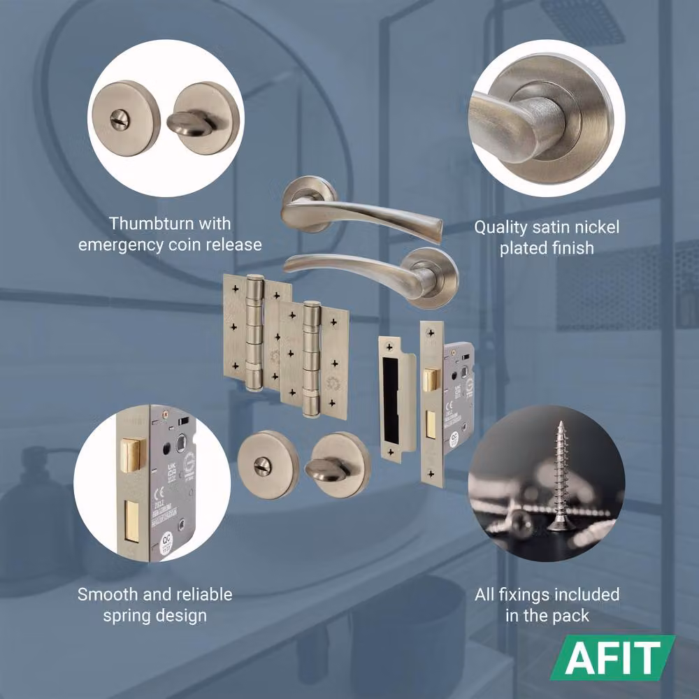 AFIT Satin Nickel Bathroom Twist Door Handles and WC Lock Thumbturn Set in Silver, 2 Pack – 3