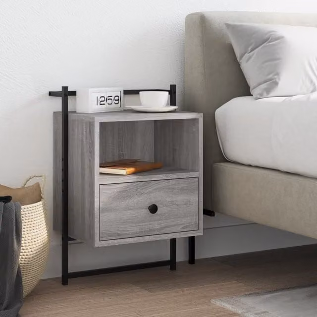 Berkfield Home Wall-mounted Grey Sonoma Bedside Cabinet, W/D/H: 40 x 30 x 61 cm – 1