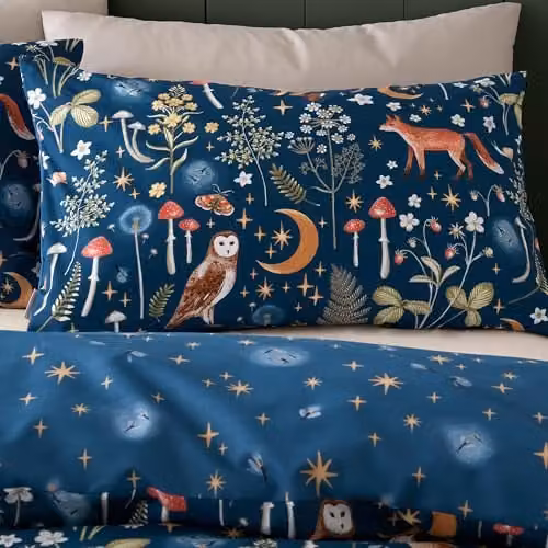 Catherine Lansfield Enchanted Twilight Animals Reversible Double Duvet Cover and Pillowcase Set, Blue, W/D/H: 200 x 200 cm, Pillowcase: 50 x 75 cm – 2