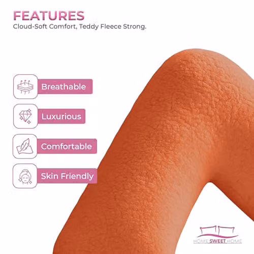 Home Sweet Home UK Orange Teddy Fleece V Shaped Pillowcase – 3