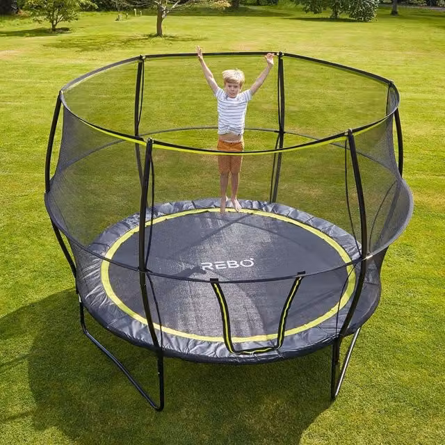 Rebo Base Jump Garden Trampoline with Halo II Enclosure, Black, 10ft