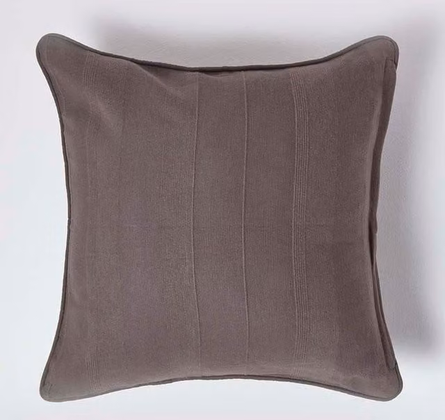 Homescapes Rajput Ribbed Cotton Cushion Cover in Grey, W/D/H: 60 x 60 x 1 cm