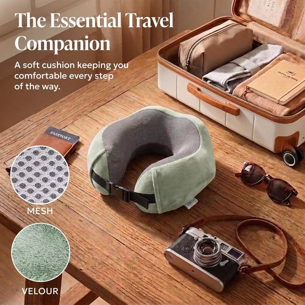 Lugg Memory Foam Travel Pillow with Storage Bag and 360 Degree Ergonomic Support in Green – 6