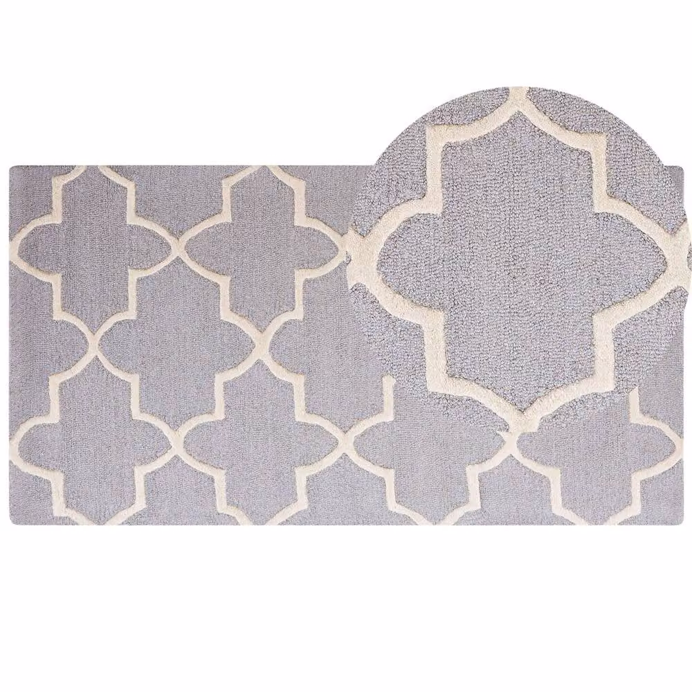 Wyld and Coco Grey and Beige Hand-Tufted Wool and Cotton Moroccan Geometric Rug, W: 80 cm, L: 150 cm – 3