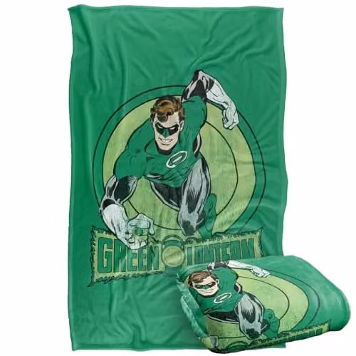 Warner Bros. Green Lantern Power Stance Super Soft Fleece Throw Blanket, Green and Multicolour