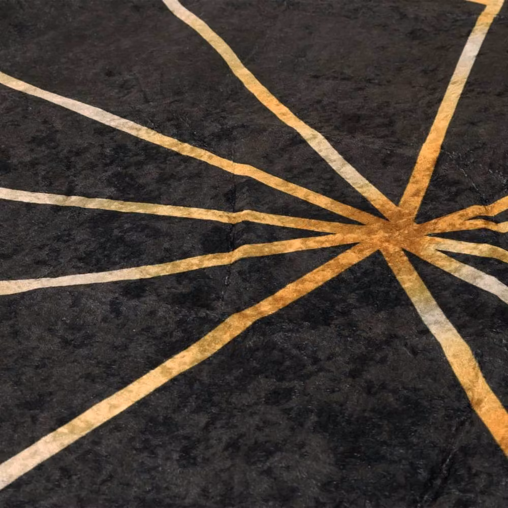 Berkfield Home Washable Anti Slip Round Rug in Black and Gold – 2