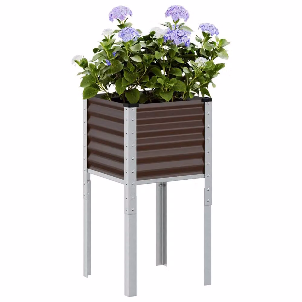 Berkfield Home Decorative Garden Planter Tub in Brown Steel, W/D/H: 45 x 45 x 88 cm – 2