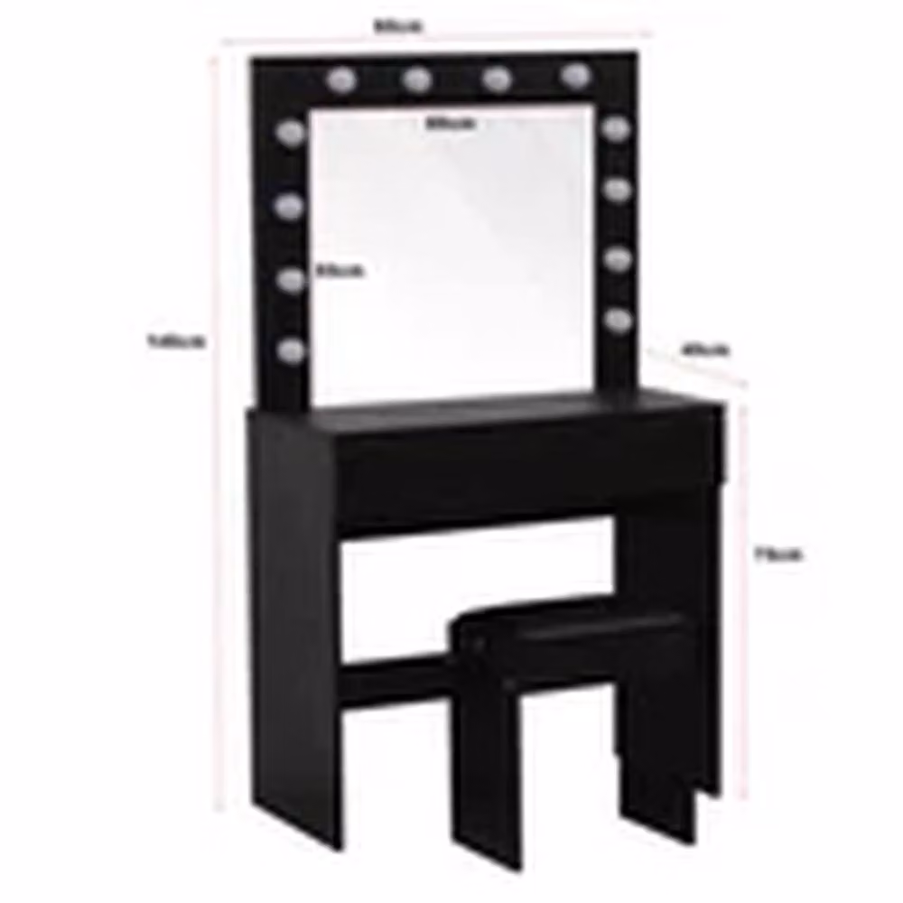 EONLION Modern Dressing Table Set with LED Hollywood Mirror and Stool in Black Matt – 2