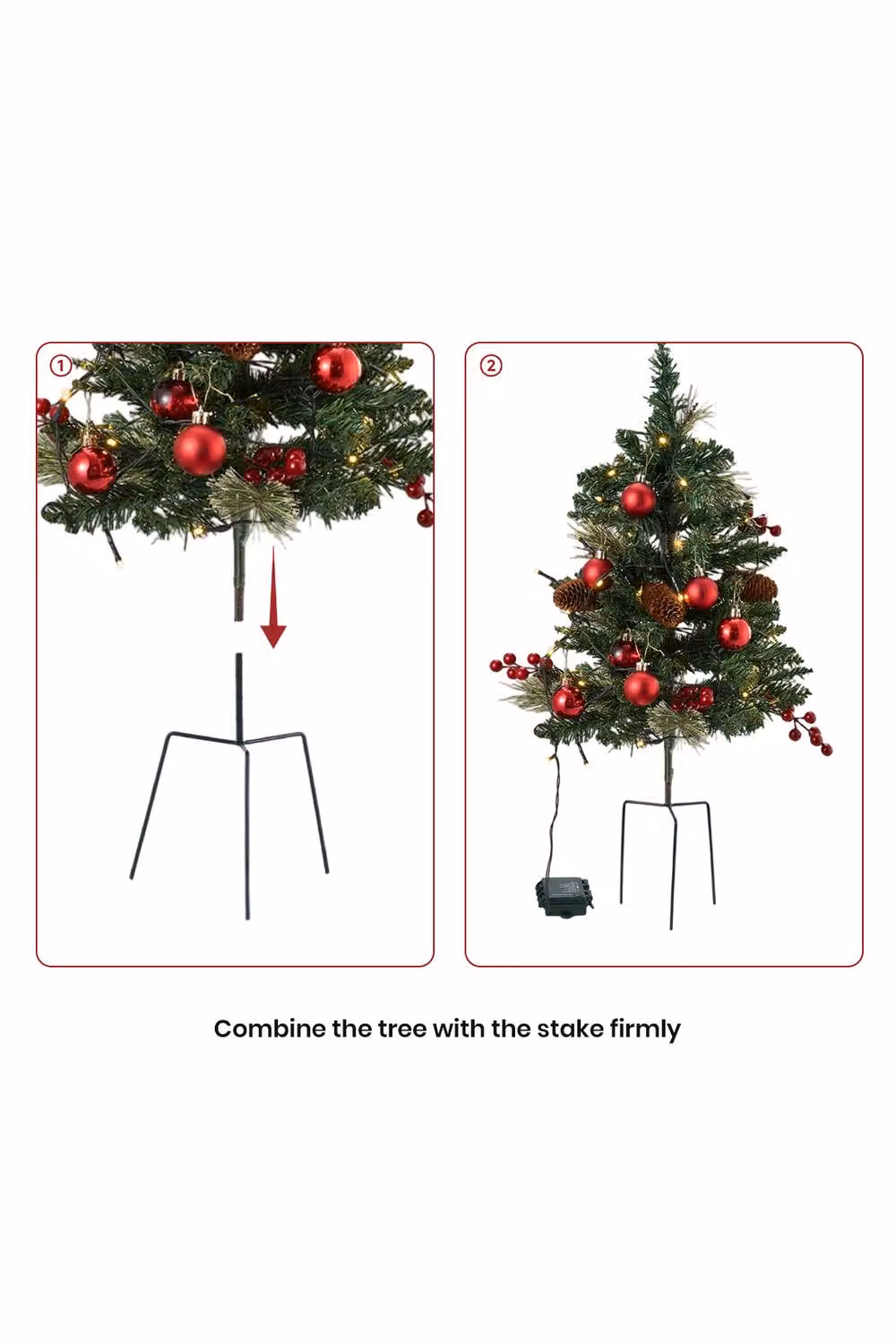 Living and Home 2-Piece Mini Outdoor Christmas Tree Set with Red Balls, Berries and Multicolour Decorations – 4