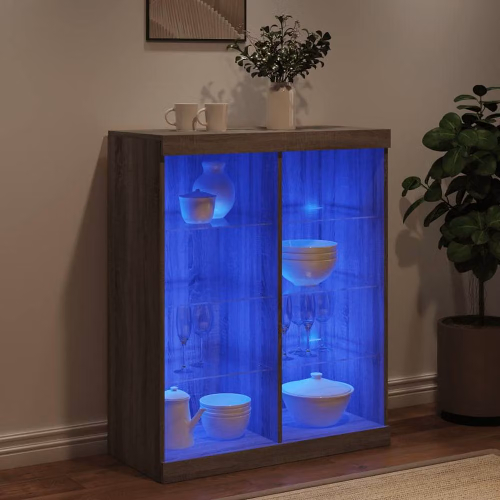 Berkfield Home Modern Grey Sideboard with Integrated LED Lighting, W/D/H: 81 x 37 x 100 cm – 3