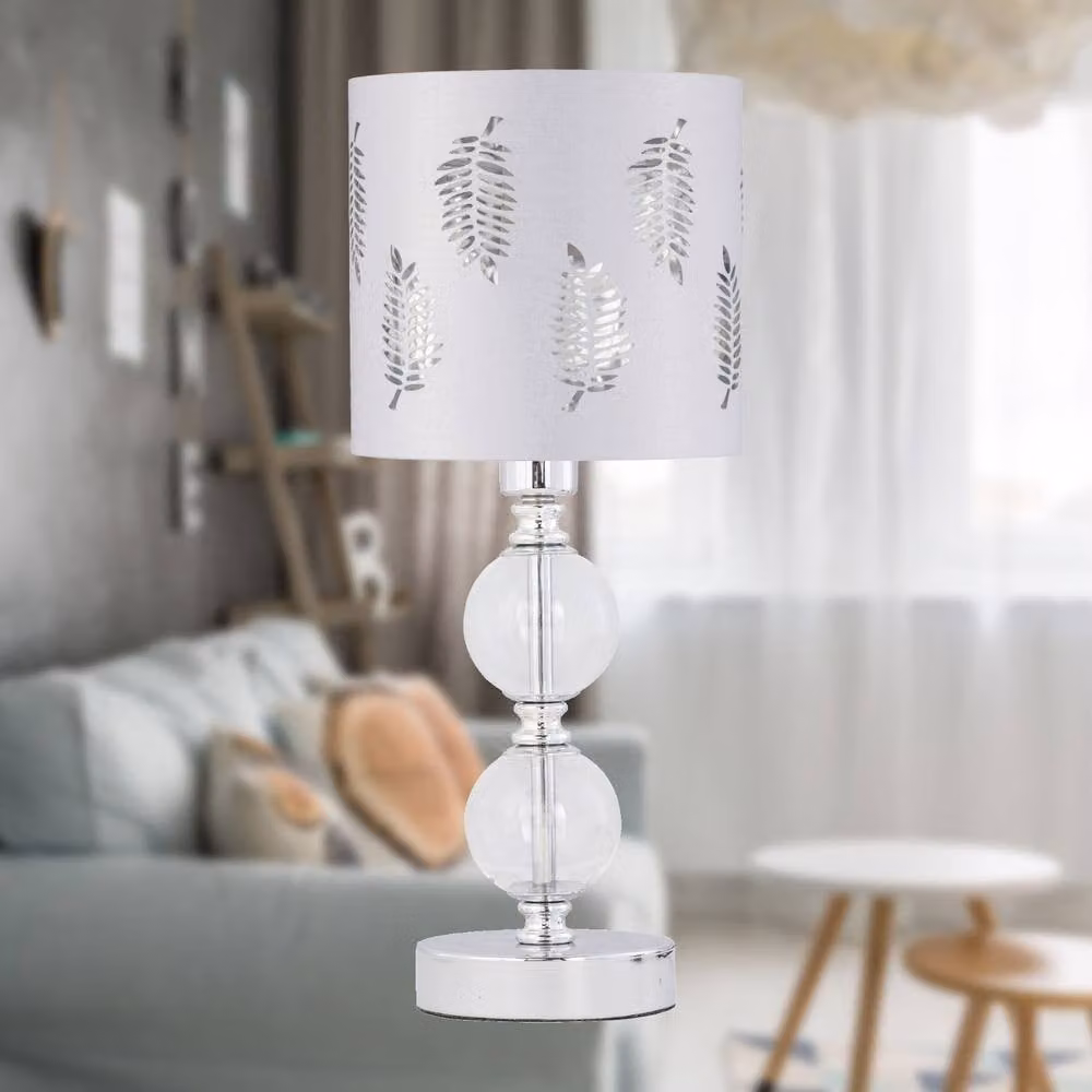 First Choice Lighting Set of 2 Chrome Two Ball Table Lamps with White Fabric Shades – 2