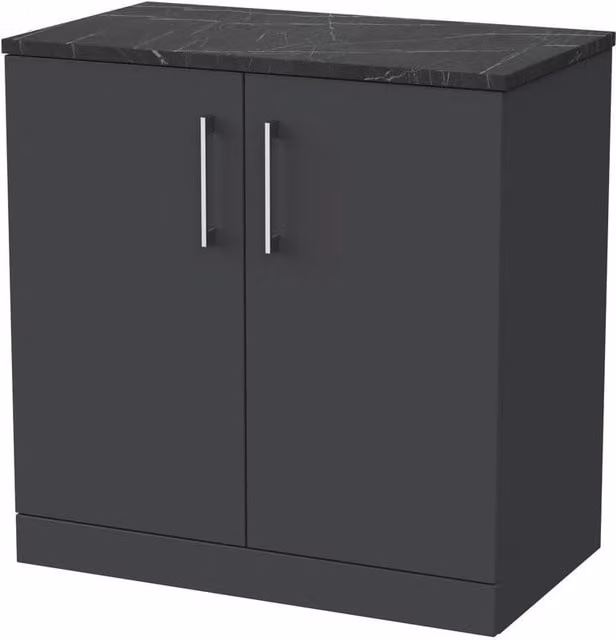 Balterley Pershall 2 Door Bathroom Vanity with Black Pietra Top, Dark Grey, Width: 80 cm