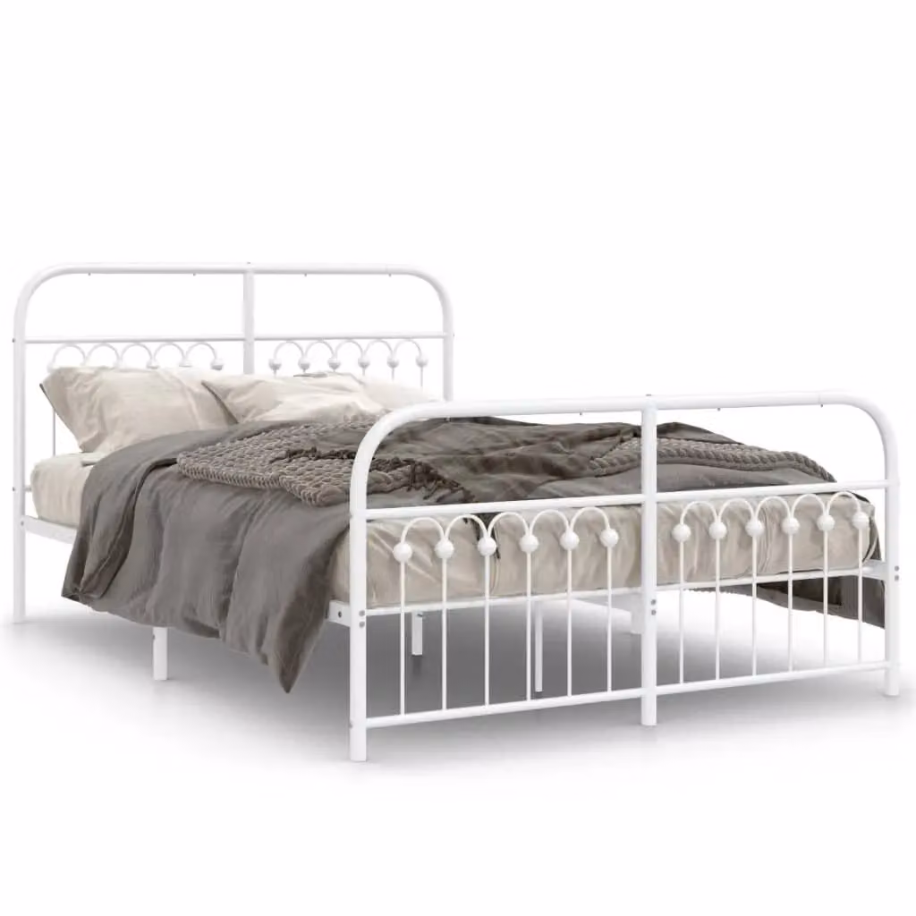 Berkfield Home Metal Bed Frame with Footboard, White, W/D/H: 140 x 200 cm – 2
