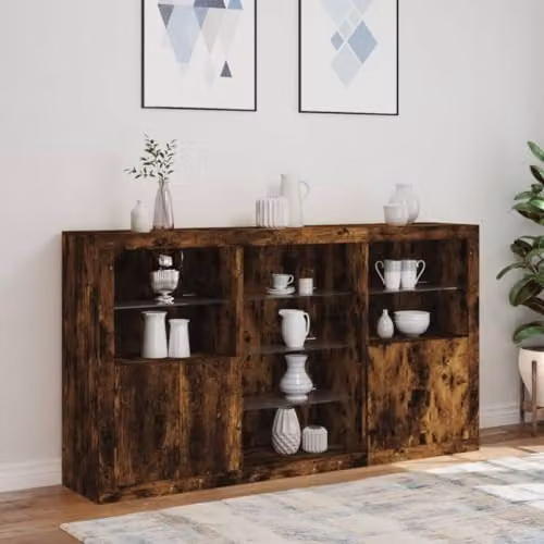 vidaXL Modern Sideboard with Integrated LED Lights in Smoked Oak, W: 181.5 cm, D: 37 cm, H: 100 cm – 2