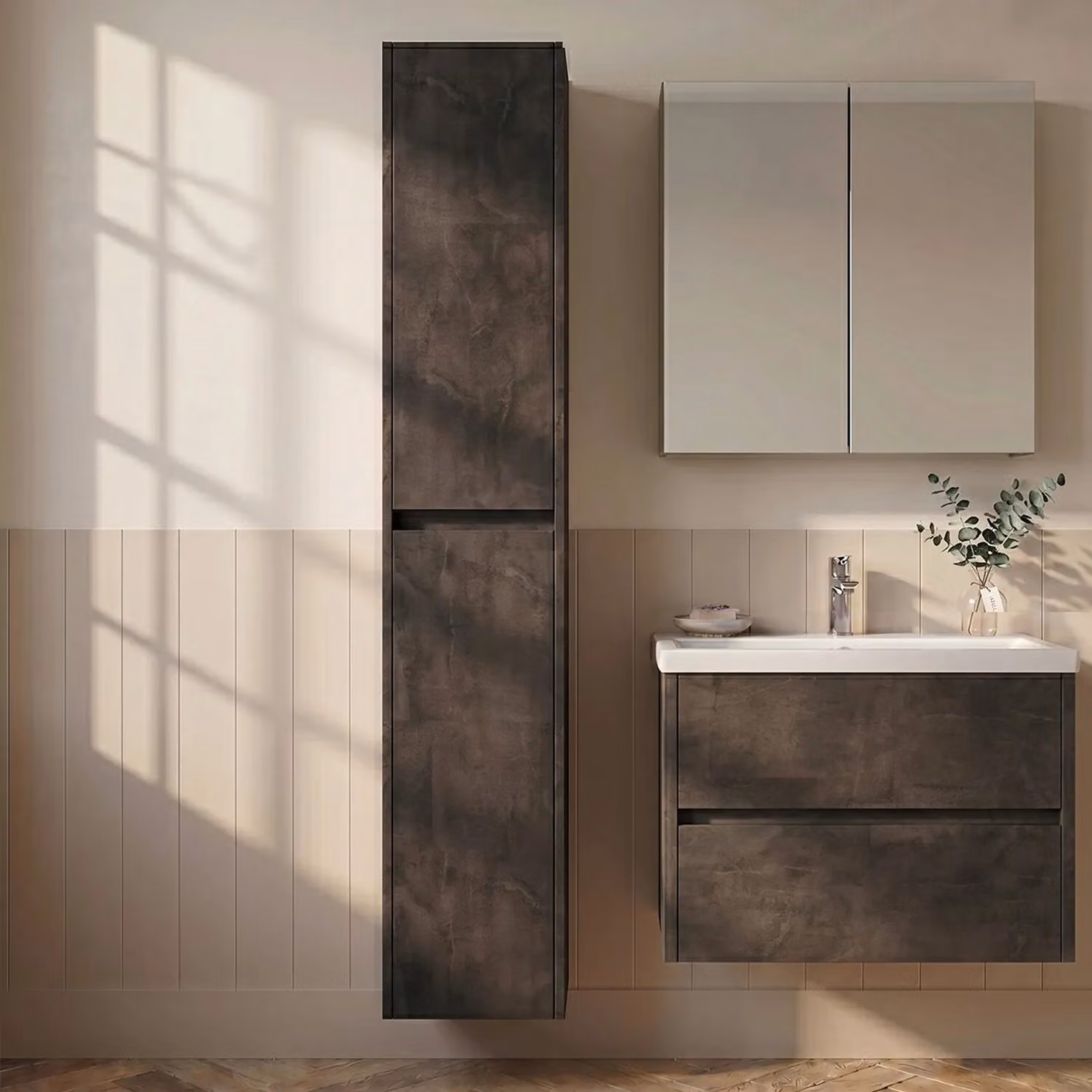 Balterley Square Wall Hung 2 Door Tall Bathroom Unit, Matt Metallic Slate Grey, W: 35 cm, H: 143.3 cm – 3