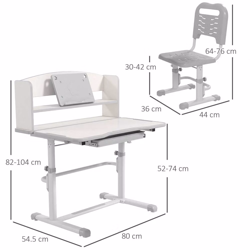 STILVORA Kids Desk and Chair Set with Height-Adjustable Tilting Top and Shelf in Grey – 2