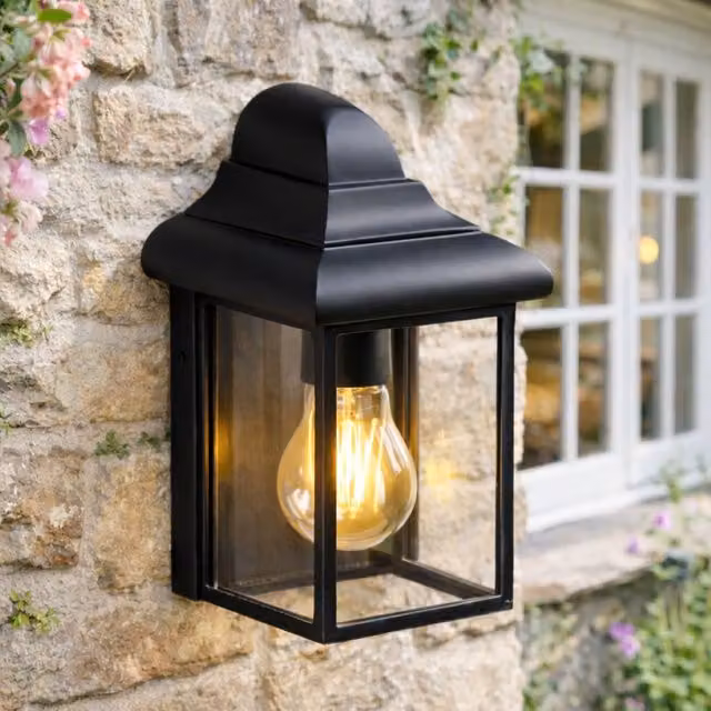 CGC Lighting Camila Black Modern Outdoor Wall Lantern with Transparent Glass Diffuser