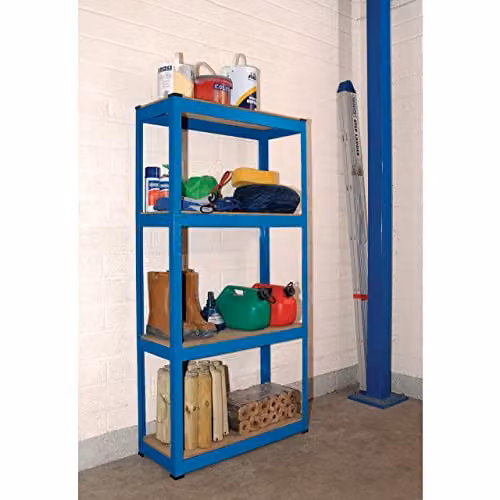 Draper Blue Metal Steel Shelving Unit with Four Shelves, H x W x D: 152 x 76 x 30 cm – 2
