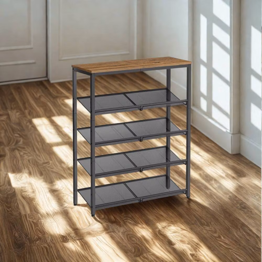 Pirlo Plush 5 Tier Industrial Shoe Rack Hallway Storage Organiser in Brown, H 75 cm x W 75 cm x D 30 cm – 3