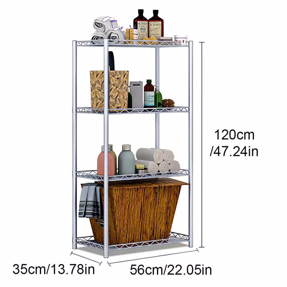 Kelvenix 4 Tier Metal Storage Rack Shelving in Silver, W/D/H: 56 x 35 x 120 cm – 2