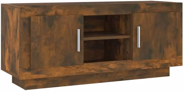Berkfield Home Modern Smoked Oak TV Cabinet in Brown, W/D/H: 102 x 35 x 45 cm – 1