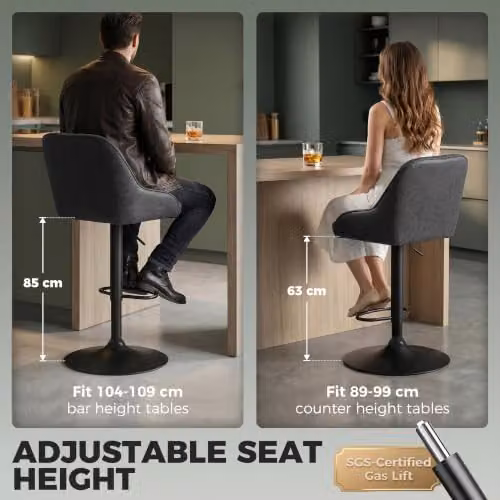 HOMCOM Set of 2 Retro Black Bar Stools with Matt Finish – 3