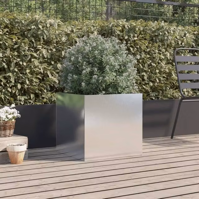 Berkfield Home Stainless Steel Planter Tub, Silver, W: 47 cm, D: 47 cm, H: 46 cm – 1