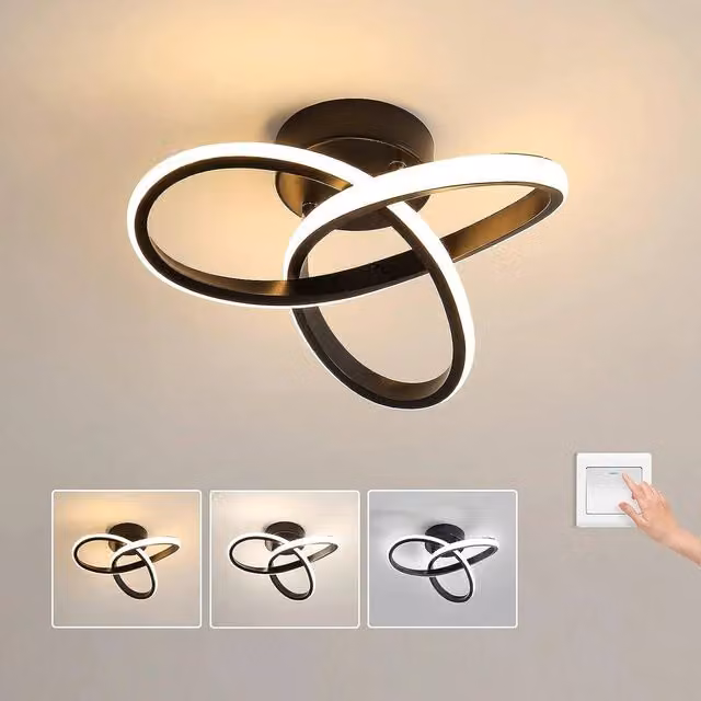 Pheashine Modern Dimmable LED Ceiling Light, 20W, 2200LM, Diameter: 25 cm, Black